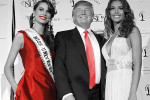 Miss Universe 2009 Fernandez stands with Trump and Miss Universe 2008 Mendoza after winning the crown at Atlantis on Paradise Island